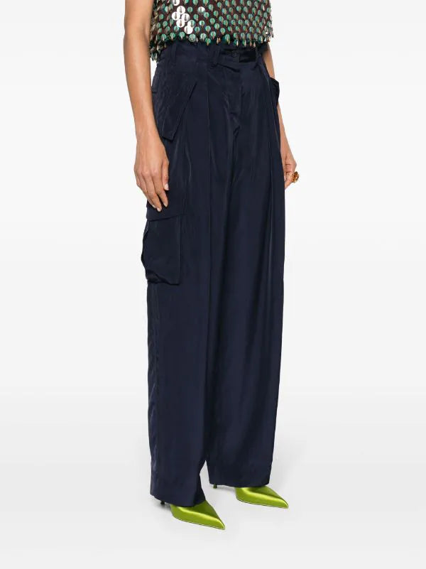 Shop Dries Van Noten Women Viscose Cargo Pants In 509 Navy