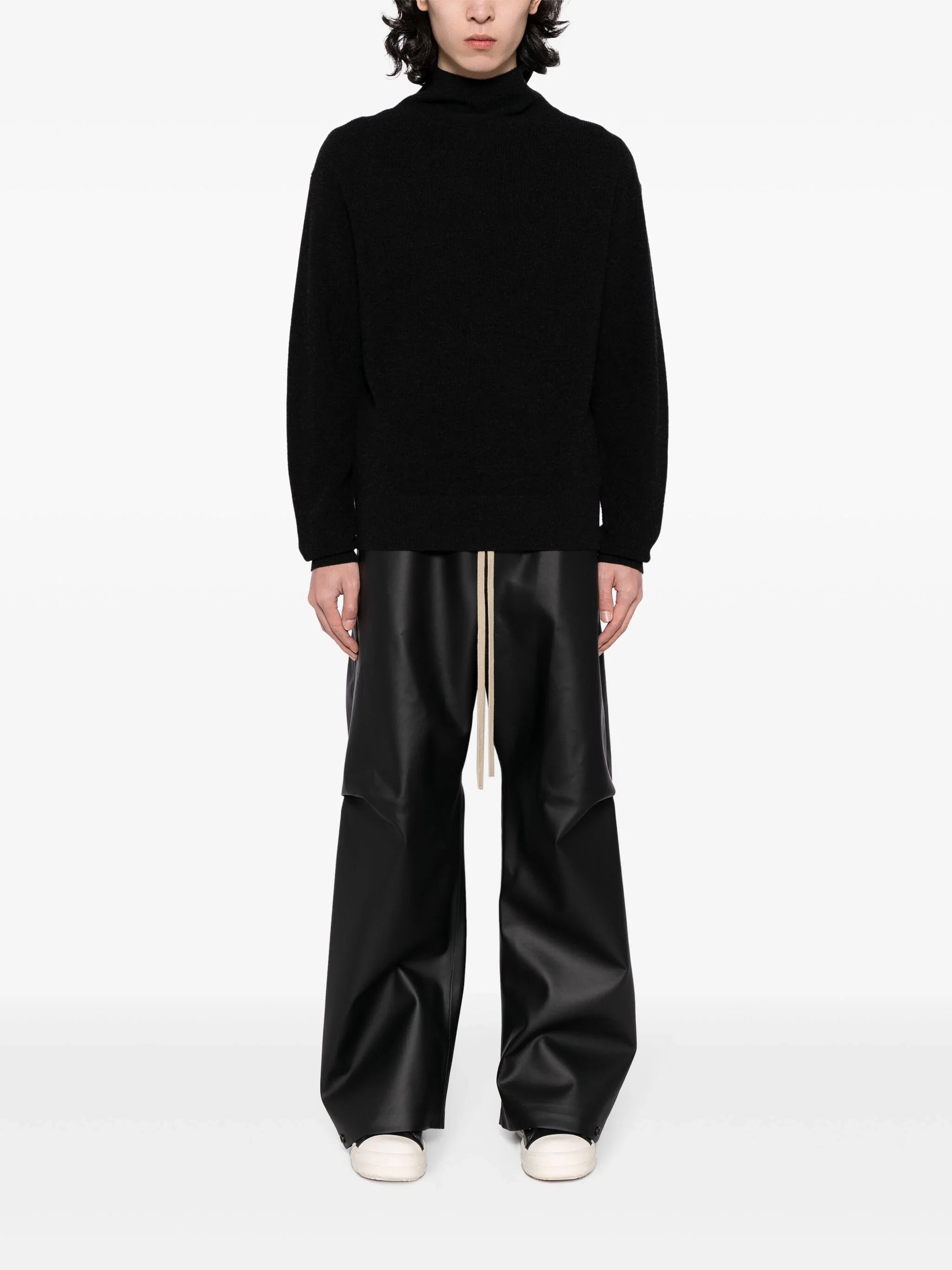 Shop Fear Of God Men Rubberized Knee Pleat Wide Leg Pant In 001 Black