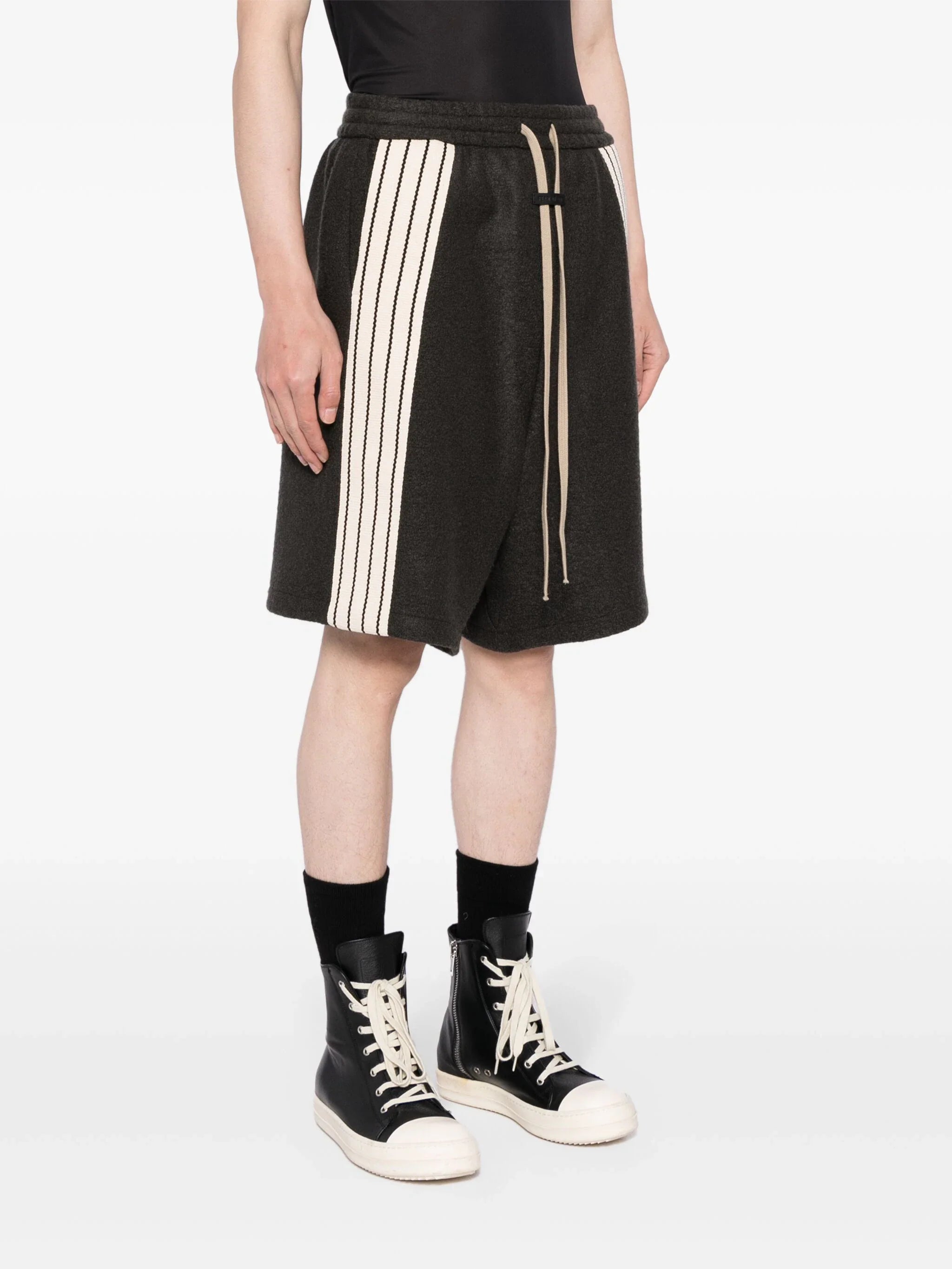 Shop Fear Of God Men Boiled Wool Striped Relaxed Short In 345 Forest