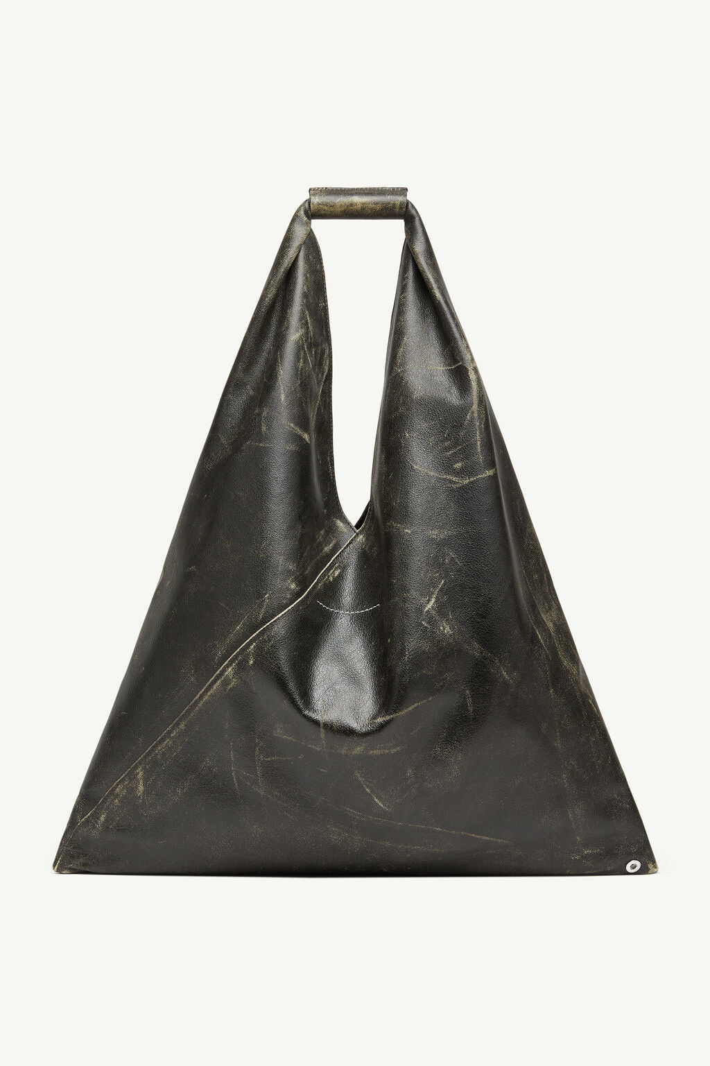 Shop Mm6 Maison Margiela Mm6 Women Circular Leather Handbag In H4524 Black/almond Buff