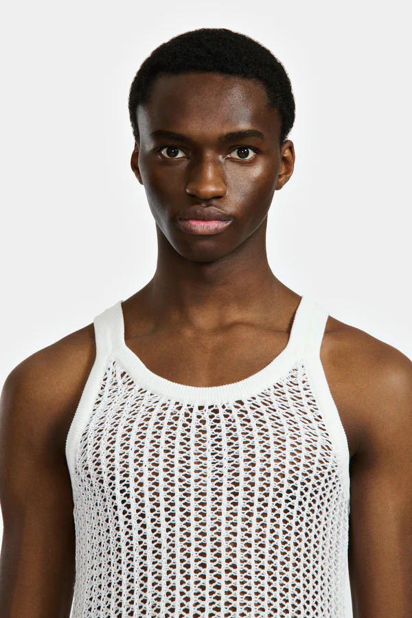 Shop Louis Gabriel Nouchi Men Fishnet Knitted Tank Top In 003 Off White