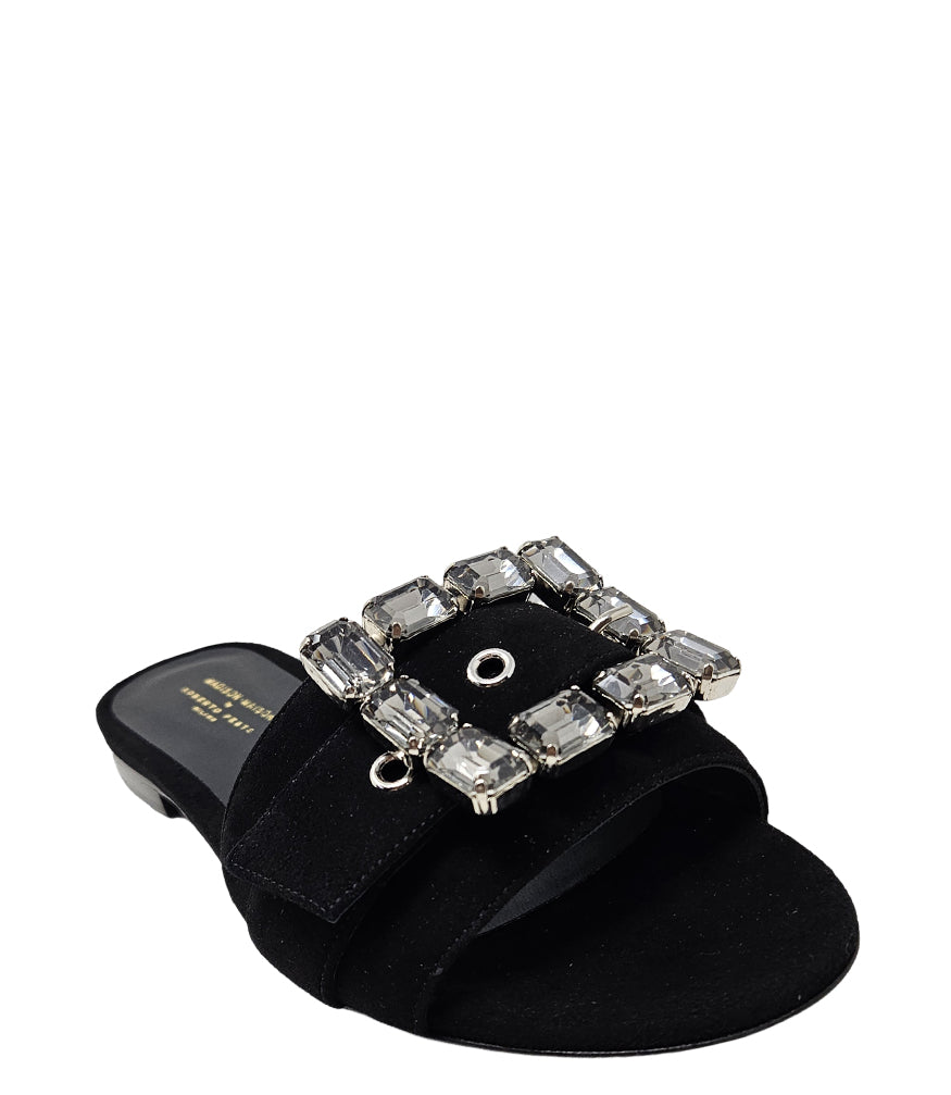 Madison Maison ™ Fade Jeweled Buckle Black Suede Sandal