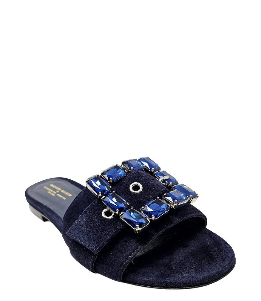 Madison Maison ™ Fade Jeweled Buckle Navy Suede Sandal In Blue