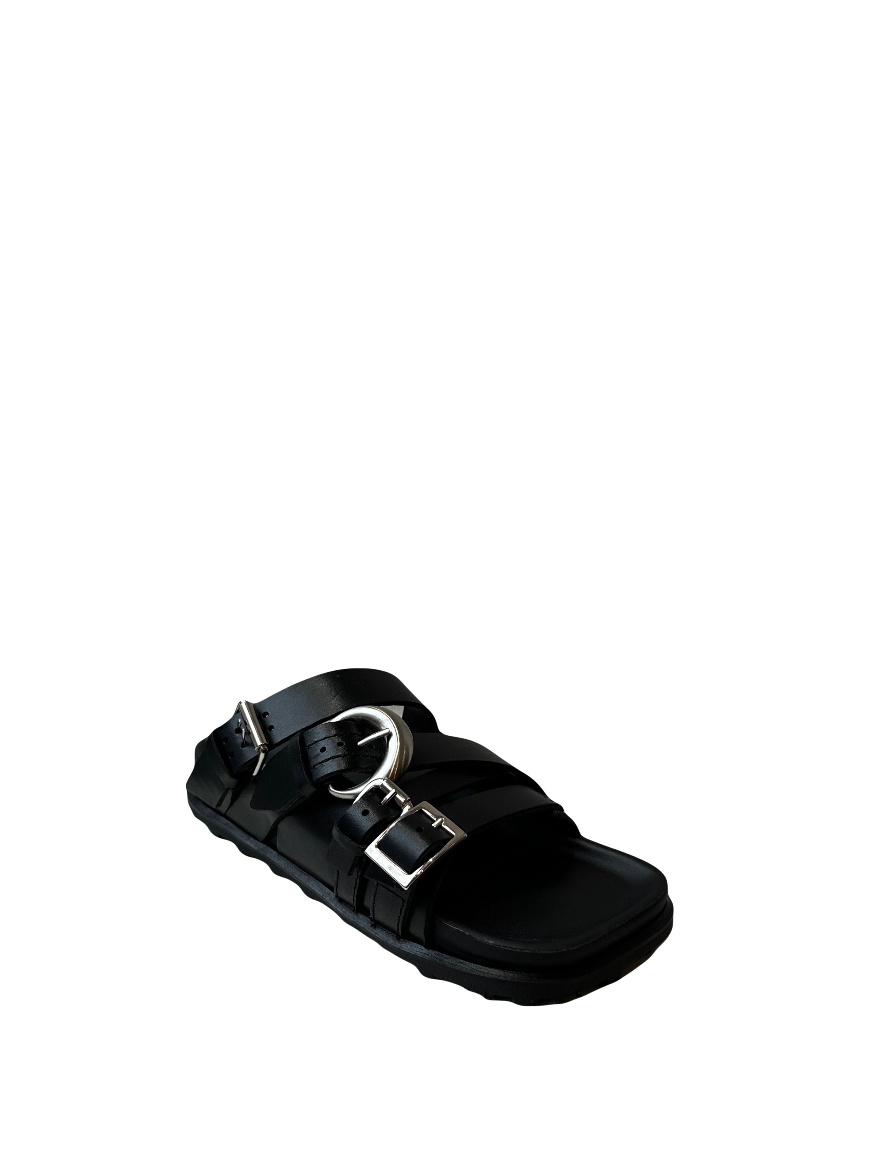 Shop Marine Serre Women Vegetable Leather Ms Strap Sandals In Bk99 Black