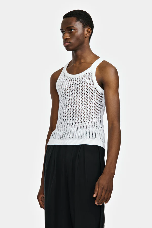 Shop Louis Gabriel Nouchi Men Fishnet Knitted Tank Top In 003 Off White