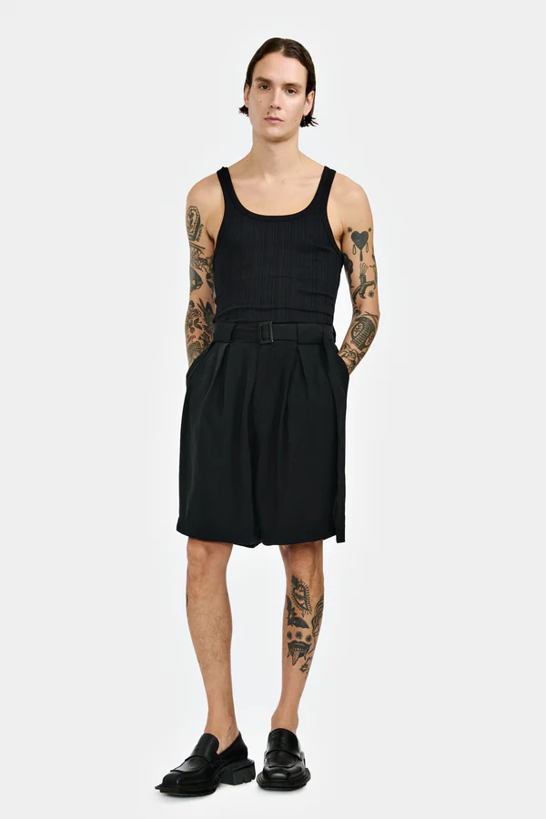 Shop Louis Gabriel Nouchi Unisex With Box Pleats And Belt Large Shorts In 001 Black