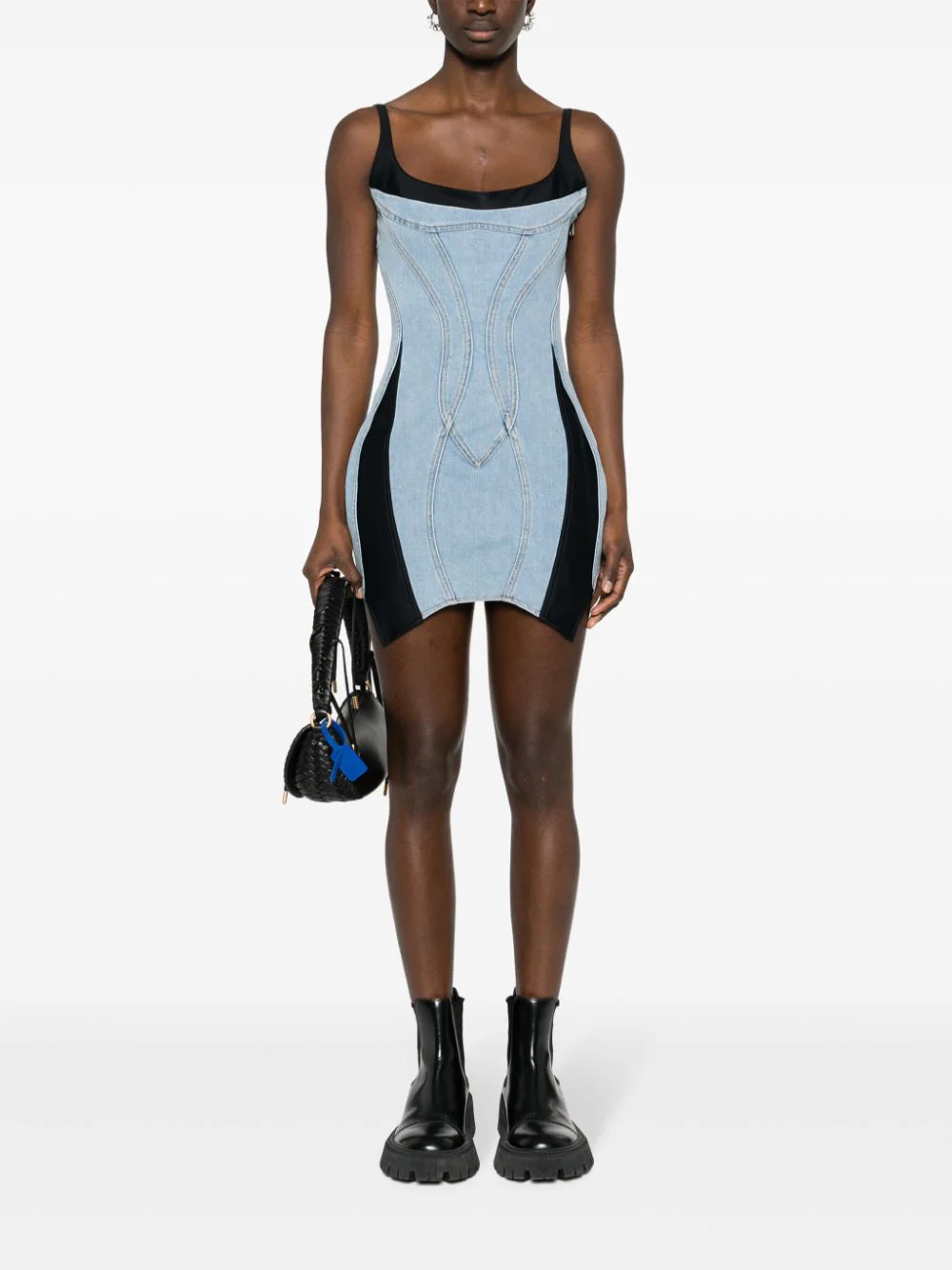 Shop Mugler Women Suspender Dress In B0599 Light Blue/black