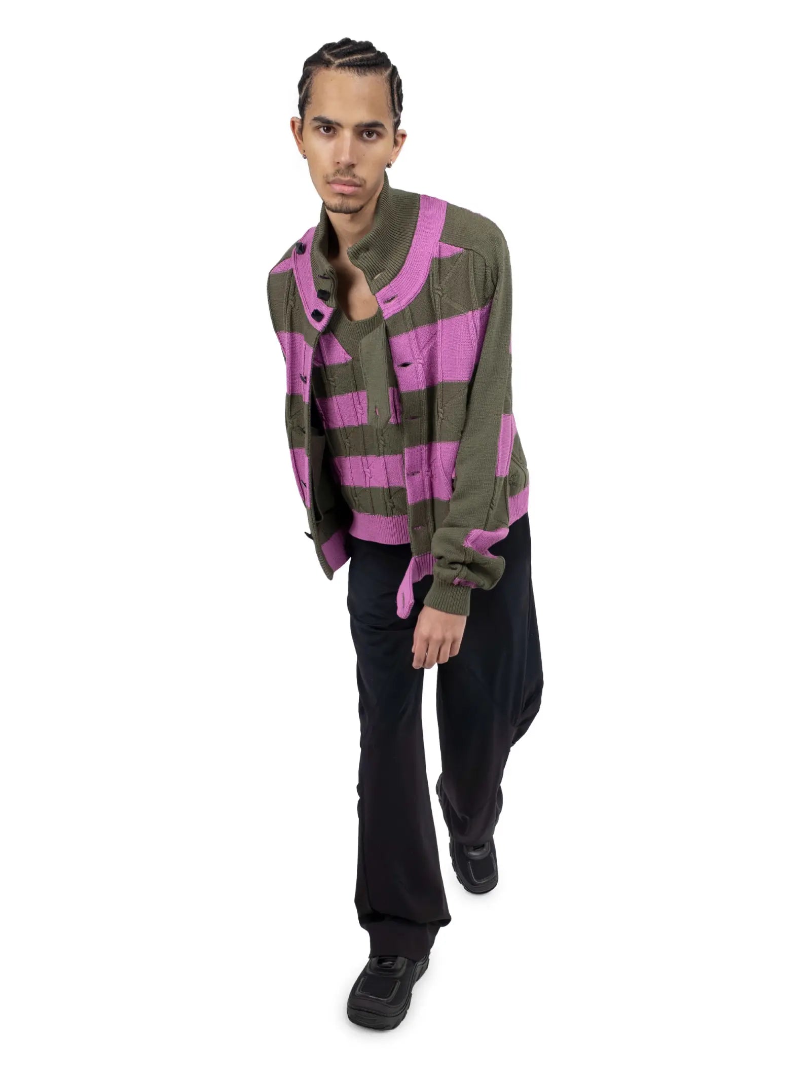 Shop Kiko Kostadinov Men Merli Twinset Cardigan In Khaki/rose Pink