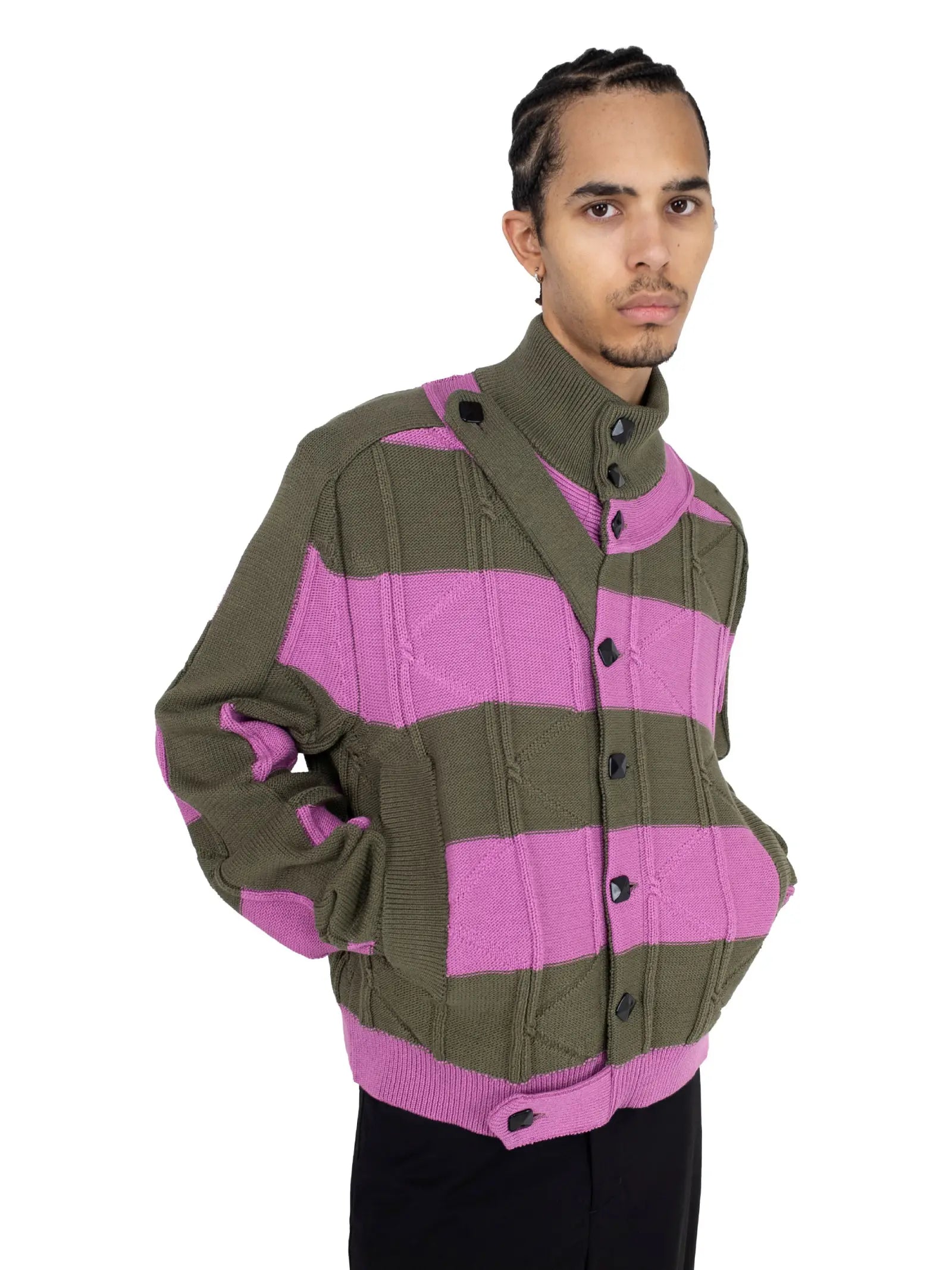 Shop Kiko Kostadinov Men Merli Twinset Cardigan In Khaki/rose Pink