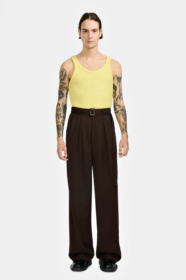 Shop Louis Gabriel Nouchi Unisex With Box Pleats And Belt Large Trousers In 027 Expresso