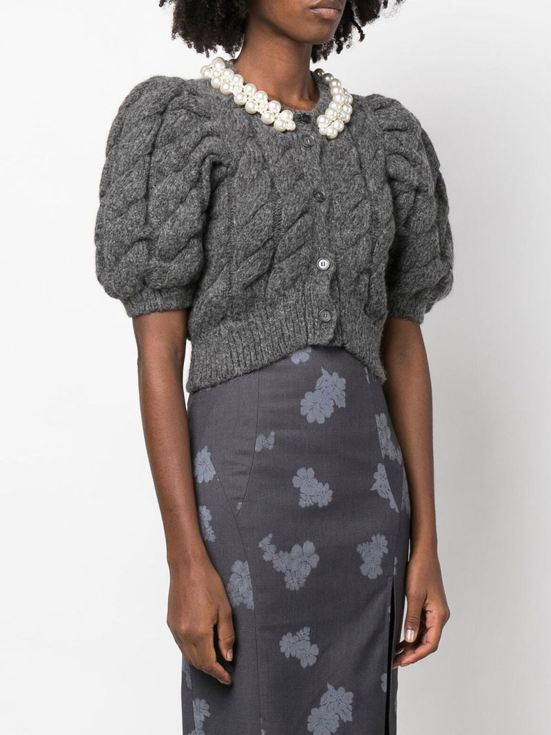 SIMONE ROCHA WOMEN BEADED CROPPED SHORT PUFF SLEEVE CARDIGAN