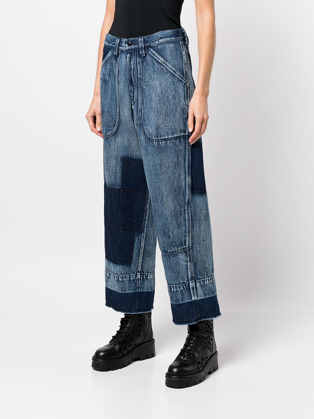 Y'S Y'S WOMEN PATCH DETAIL WIDE LEG JEANS