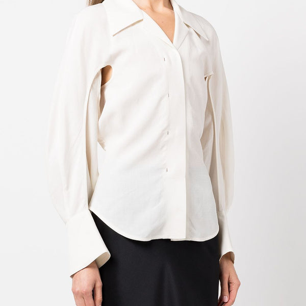 mame kurogouchi silk hemp shirts - white | patisserie-cle.com