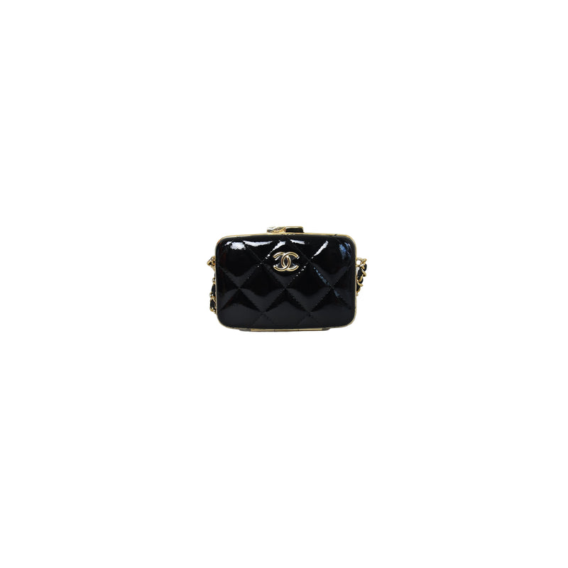 Chanel Small Box with Chain Patent Leather Clutch Black For Sale at 1stDibs   chanel woc chanel mini woc chanel box bag