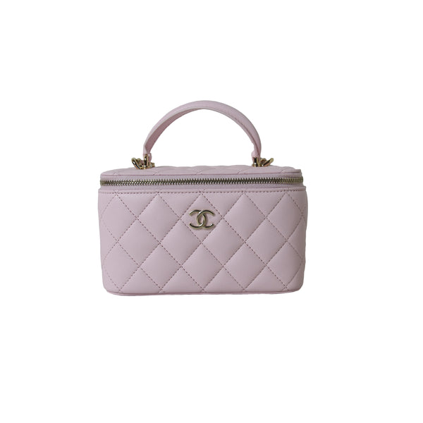 Chanel Mini Square Flap Bag With Pearl Crush Chain Beige - NOBLEMARS