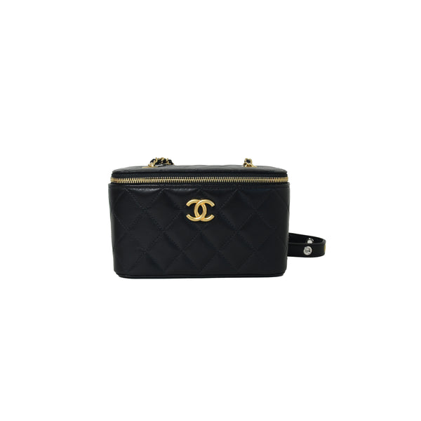Chanel Mini Top Handle Vanity With Chain Black Lambskin Gold Hardware –  Coco Approved Studio