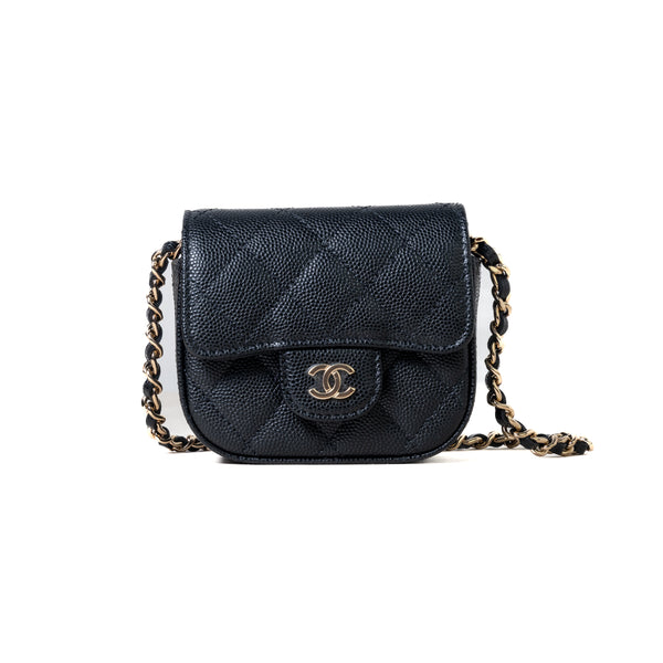 Chanel Mini Square Flap Bag With Pearl Crush Gold Hardware Chain Grey -  NOBLEMARS