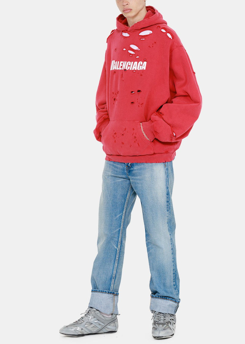 Destroyed Hooded Sweatshirt in Red  Balenciaga  Mytheresa
