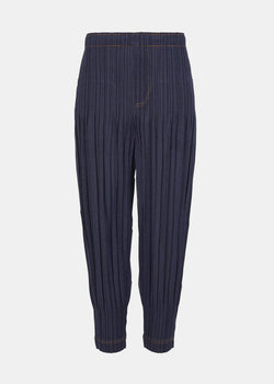 Pleats Please Issey Miyake Indigo Blue Ramie Denim Pants - NOBLEMARS