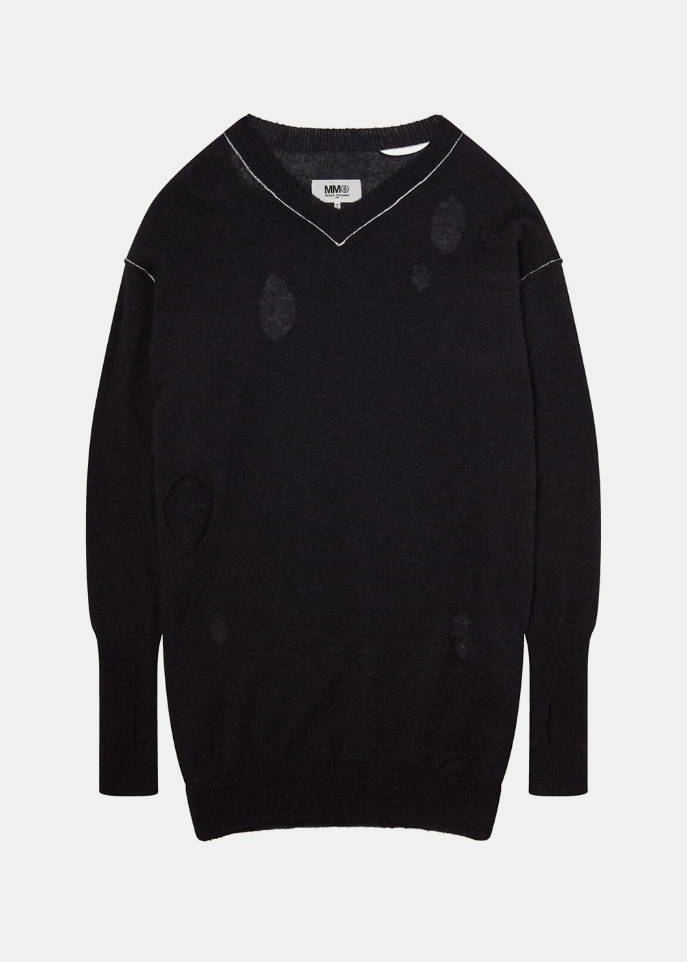 MM6 MAISON MARGIELA MM6 MAISON MARGIELA BLACK DISTRESSED KNIT SWEATER