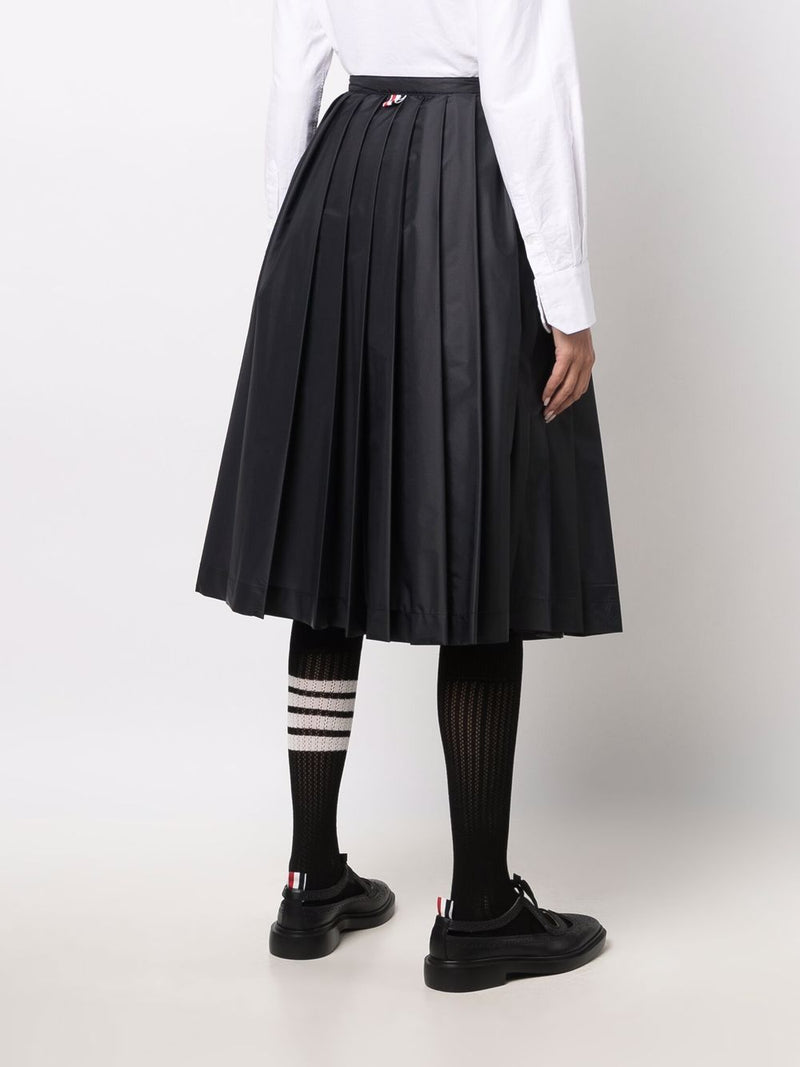 Thom Browne Women Below Knee Pleated Wrap Skirt In Sheer Nylon Ripstop Noblemars 