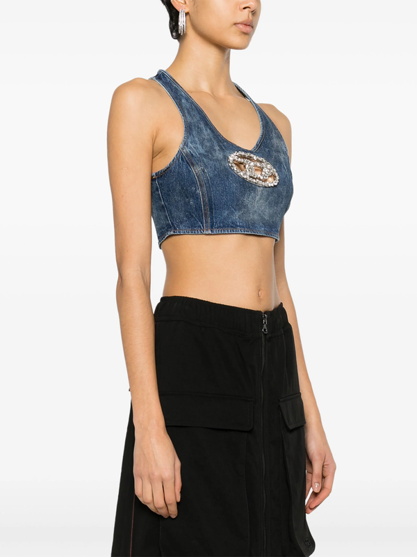 Women's Denim Crop Top With Jewel Buckle by Diesel