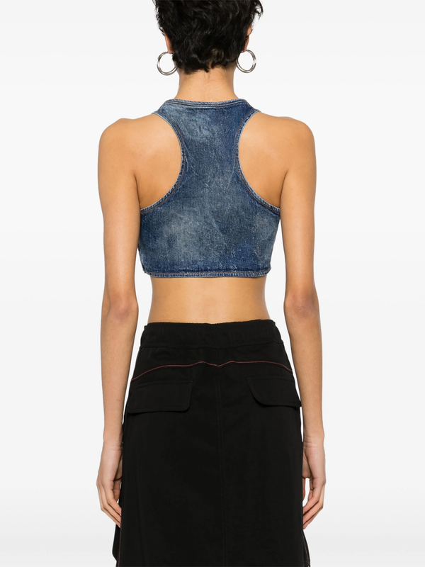 Women's Denim Crop Top With Jewel Buckle by Diesel