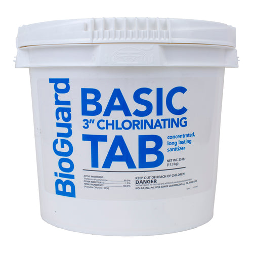 A 25 lb. tub of BioGuard Basic chlorinating tablets,