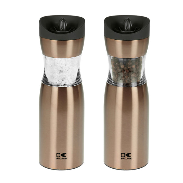 Kalorik Rechargeable Gravity Salt and Pepper Grinder Set - Copper