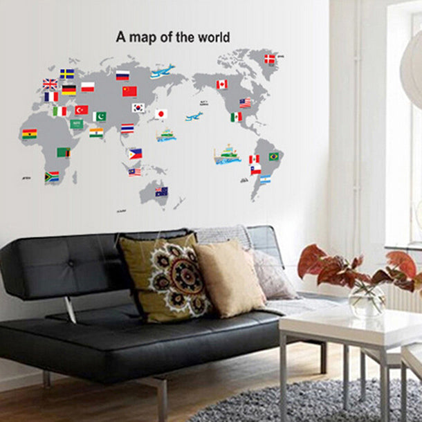 即納可 ウォールステッカー 世界地図 Map Of The World モノトーン世界地図 飛行機 きれいに剥がせる 子供部屋 Diy Takarafune