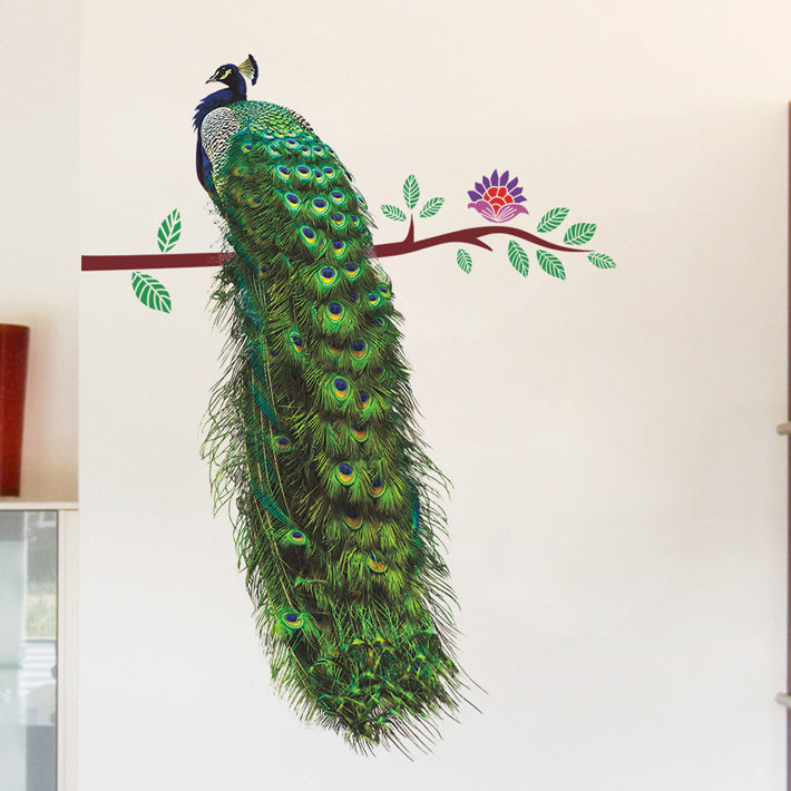 ウォールステッカー 孔雀 クジャク 3d インコ木の枝 青葉 自然風 綺麗 玄関 子供部屋 リビング 綺麗 自然風 立体 動物 貼ってはがせ Takarafune