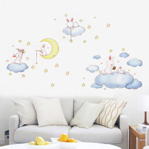 即納 ウォールステッカー子ども部屋 誕生日 壁紙シール 兎と雲と月 ウォールペーパー Wall Sticker 北欧 シールきれいに剥 Takarafune