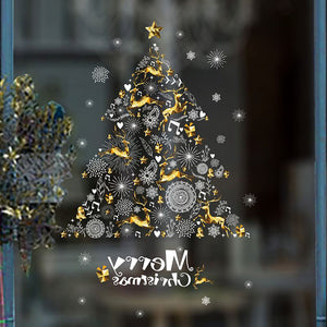 ウォールステッカークリスマスツリー トナカイ ホワイト ゴールド Merry Christmas クリスマスハンドメイド 装飾 壁紙クリ Takarafune