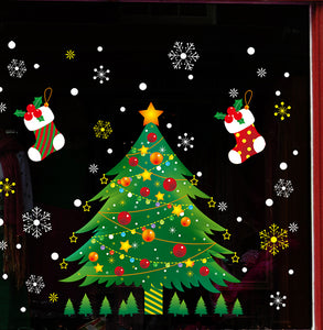新売り ウォールステッカー クリスマスツリー クリスマス 飾り窓 壁紙 かわいい オシャレ インテリア 店舗用 ショーウインドー 賑やかな雰 Takarafune
