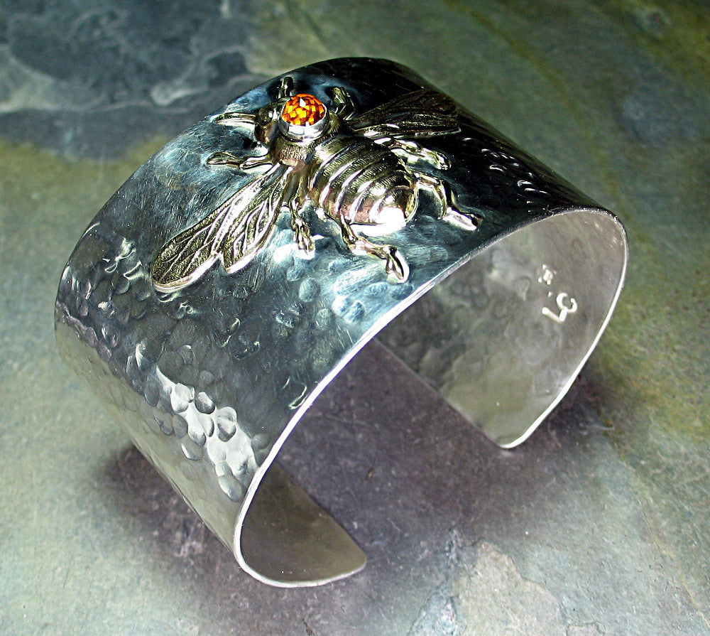 Wide Bee Cuff in Sterling Silver with Citrine - The Golden Bee ...