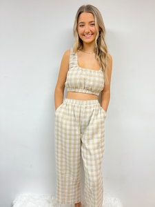 Gingham Two Piece Set- Sand