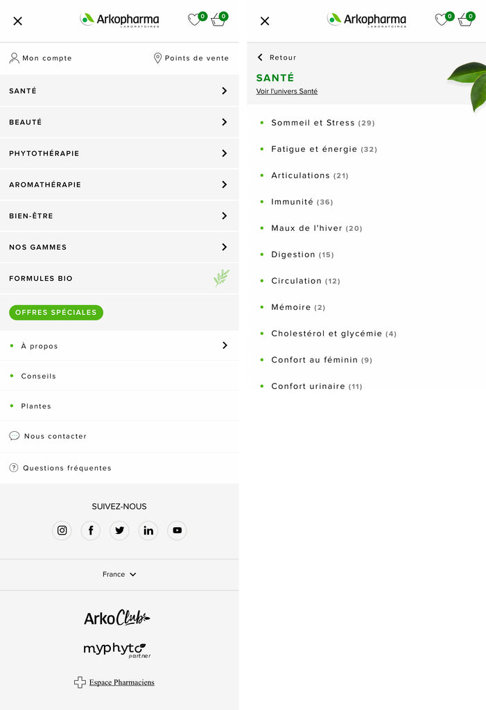 Arkopharma - Menu Mobile