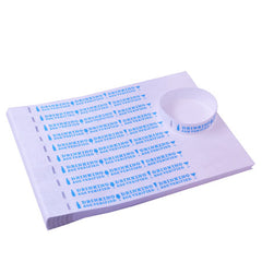 sheet of light blue and white age verified tyvek event wristbands
