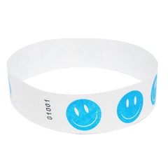 Blue Happy Face Tyvek Wristbands