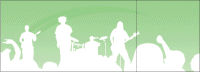 green and white outline of band playing