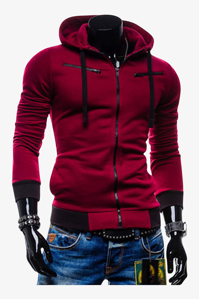 Slim Fit Hoodie Jacket In Burgundy