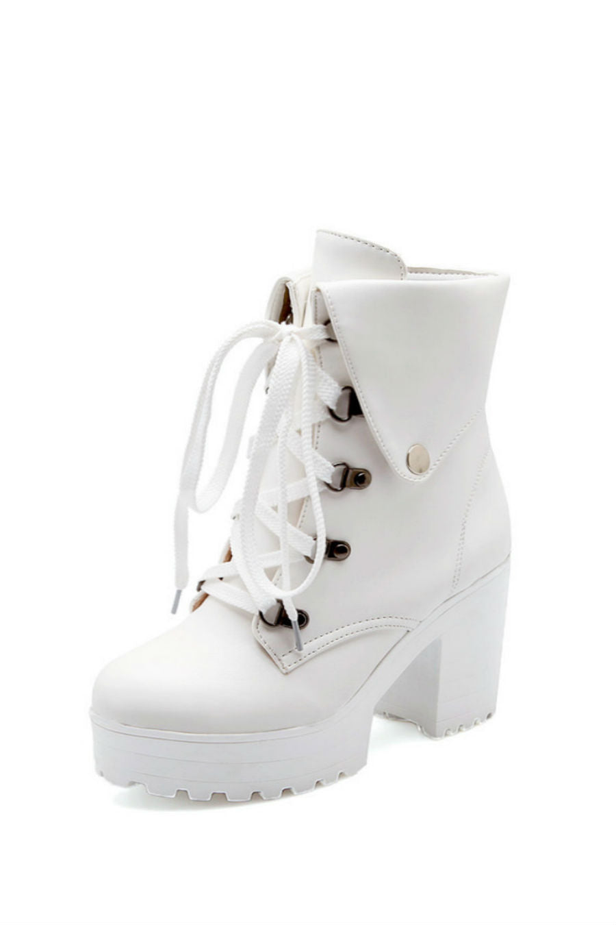 white lace up boots heels