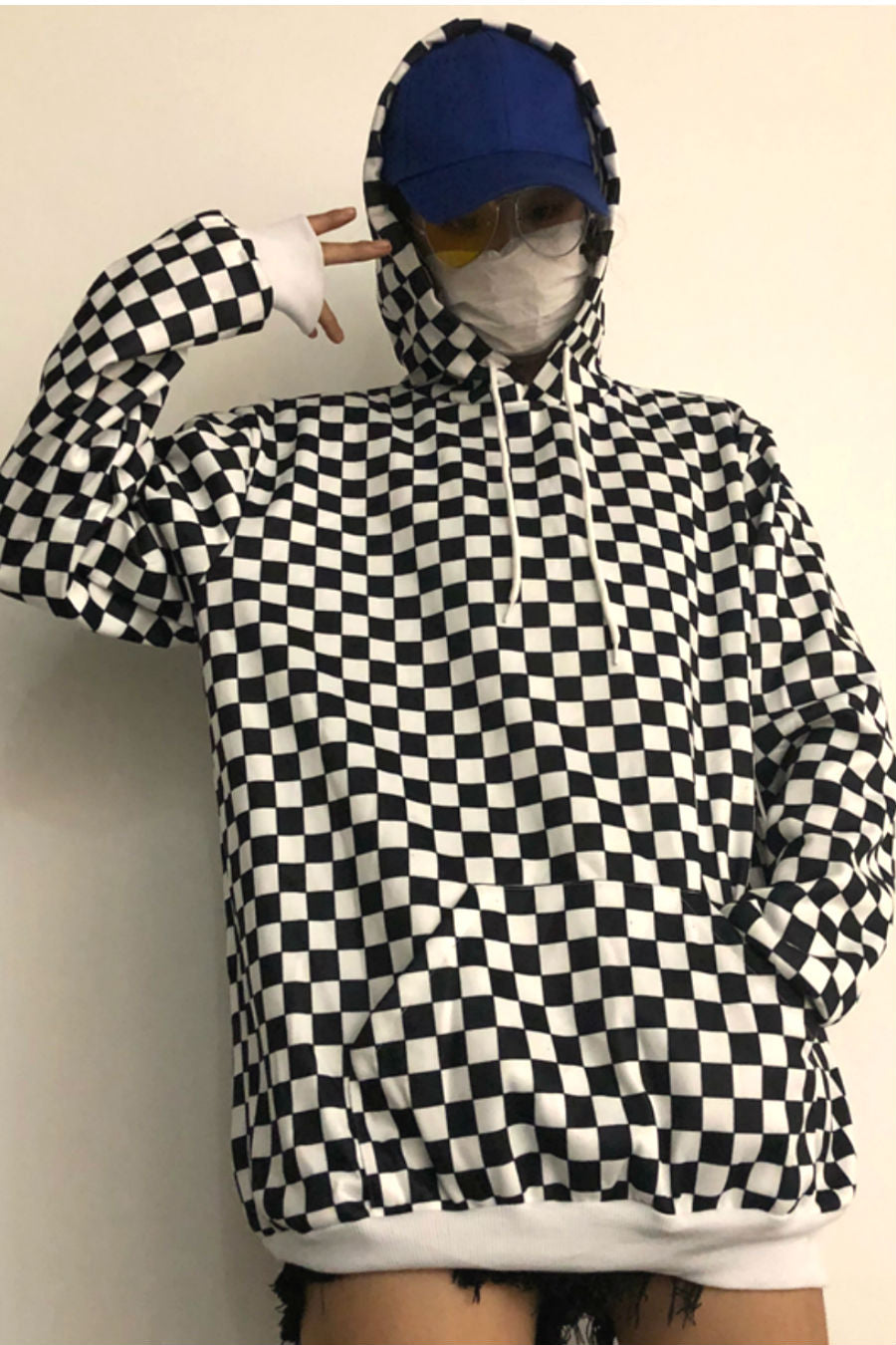 checkered hoodie black and white