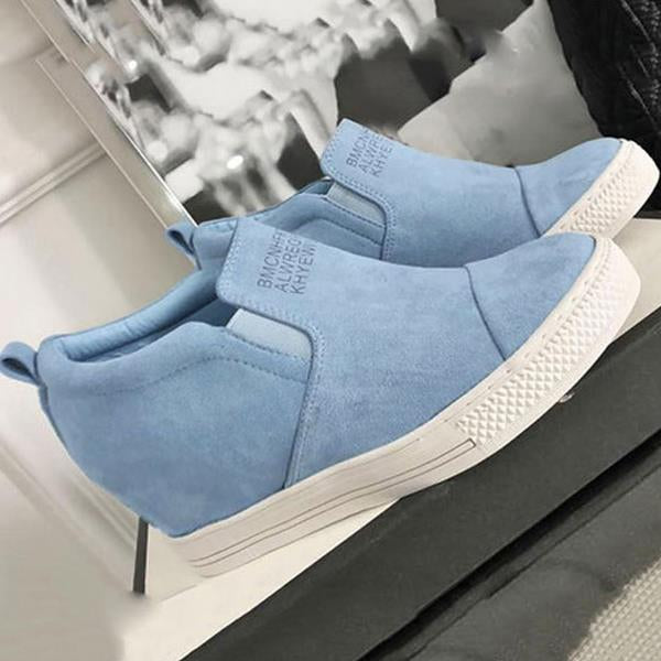 fashion letter slip on wedge sneakers faux suede wedge heel casual sneakers