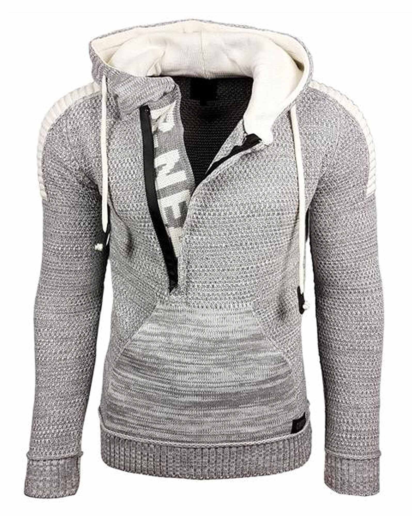 Pull sweat slim gris avec capuche et poche kangourou ...