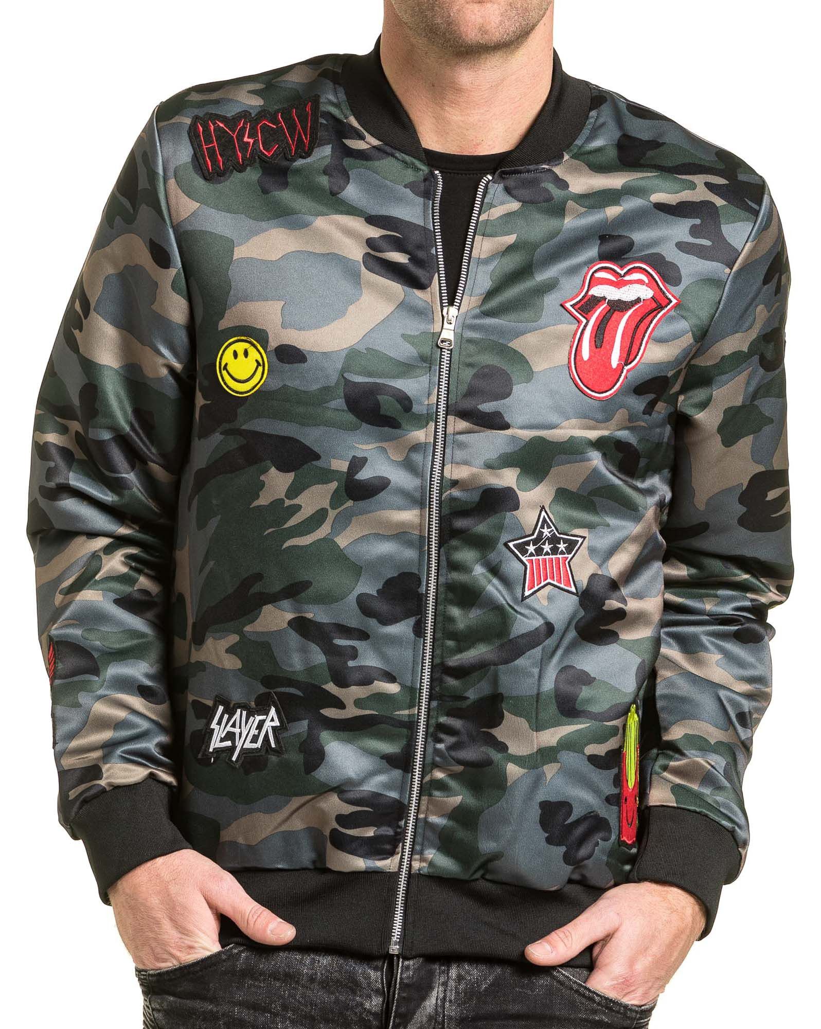 Blouson bomber zippé homme camouflage et patchs brodés ...