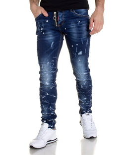 Jeans bleu avec taches blanches