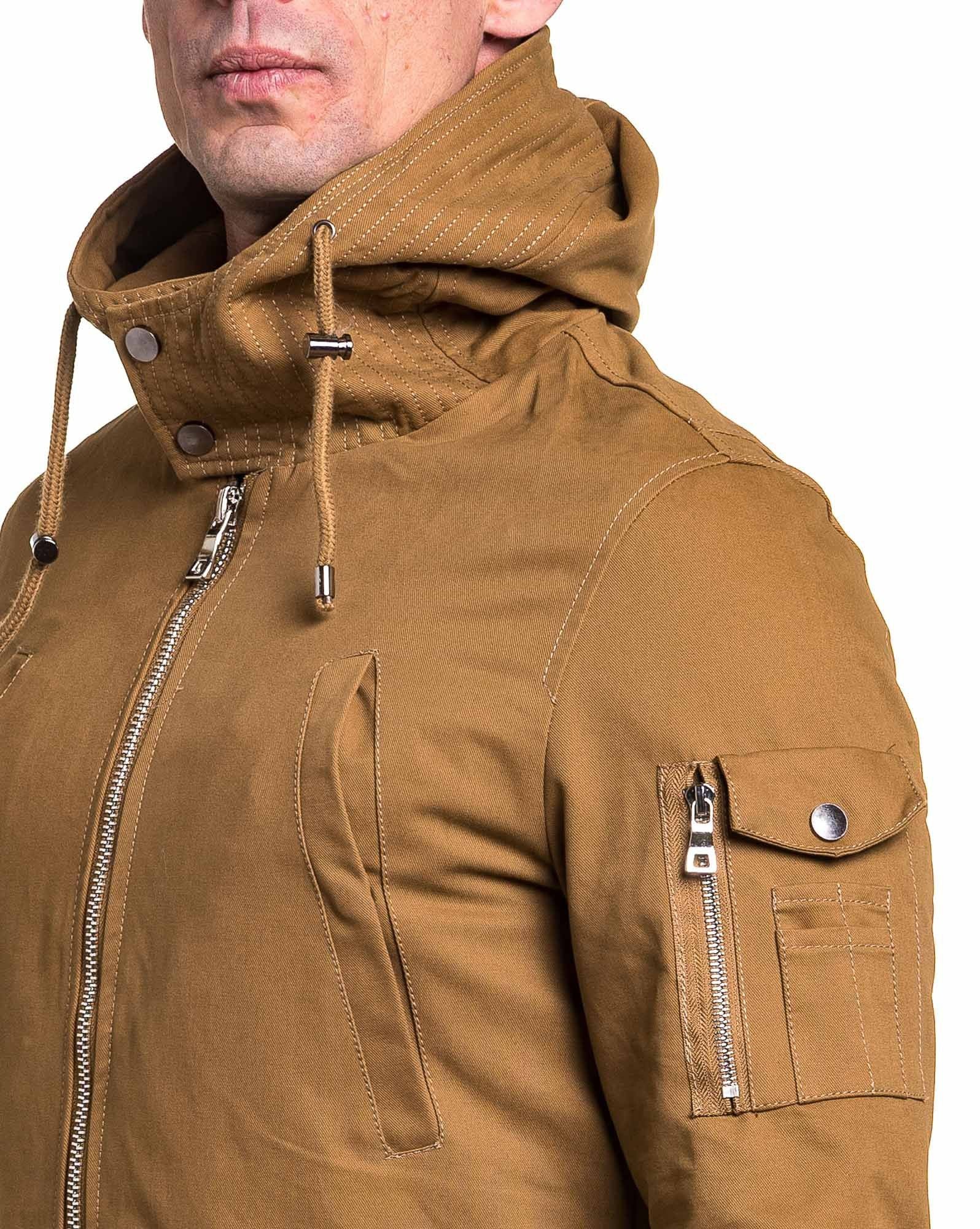 Parka homme beige multipoches à capuche mi-saison - URBAN ...