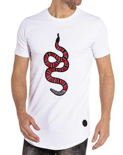 T-shirt blanc snake oversize arrondi homme