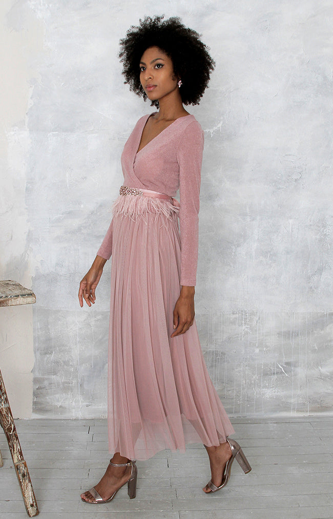 rose tulle midi skirt